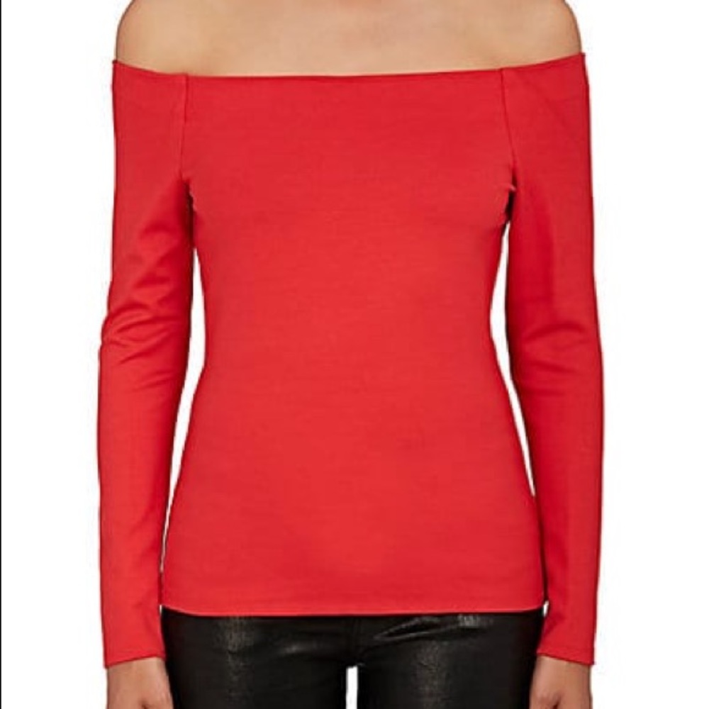 L'AGENCE Bright Red Off-the-Shoulder Long Sleeve Top